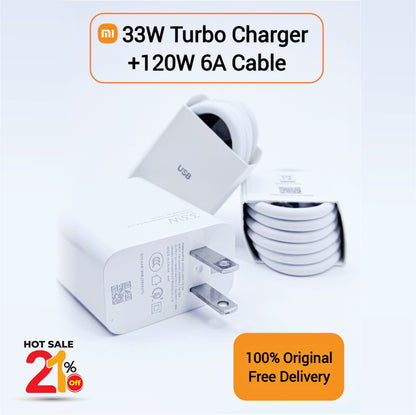 Mi 33W Turbo Charger With 120W 6A Type-C Cable– Original Xiaomi Fast Charger